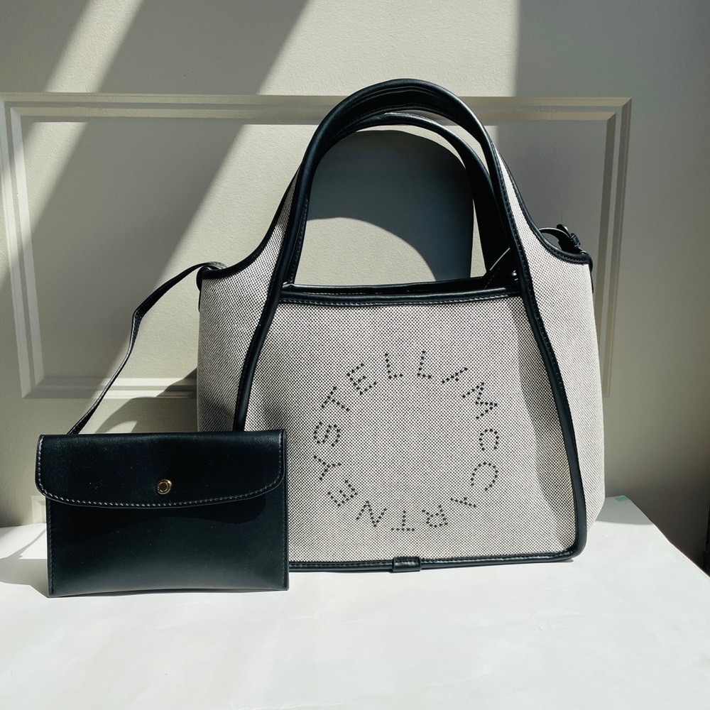 Stella McCartney Black Trim Beige Canvas Logo Tote